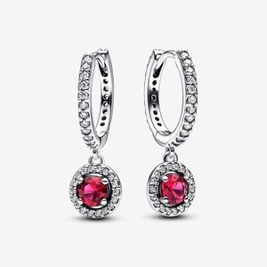 Pandora Red Round Sparkling Hoop Earrings
